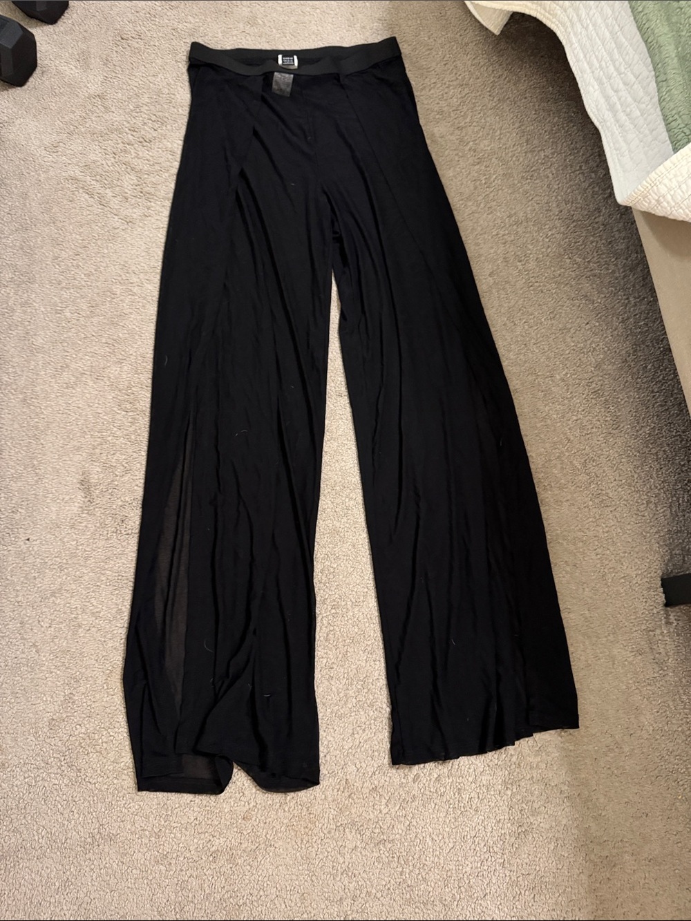 Black Wide-Leg Lounge Pants sheer & flowy